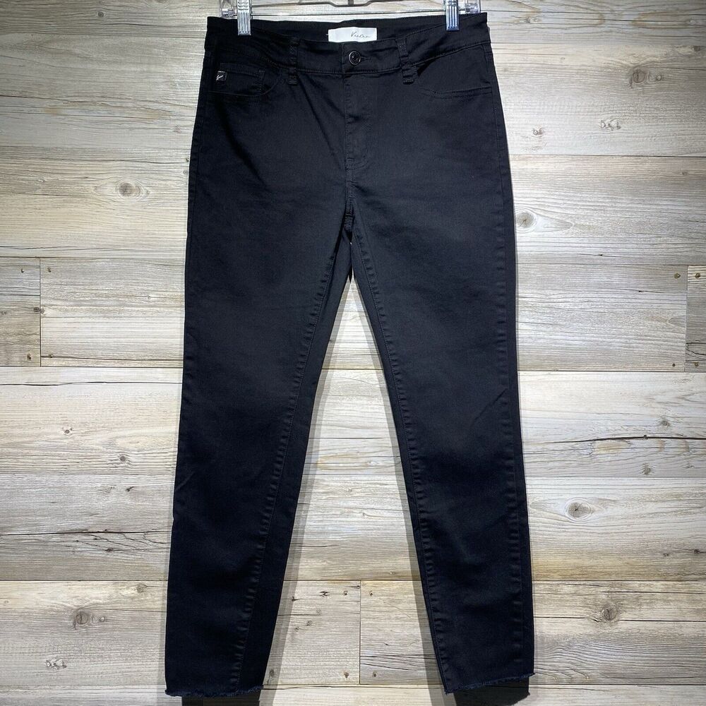 Kancan Alani Mid Rise Super Skinny Fray Jeans Black Stretch Denim Size 9 W30 L27
